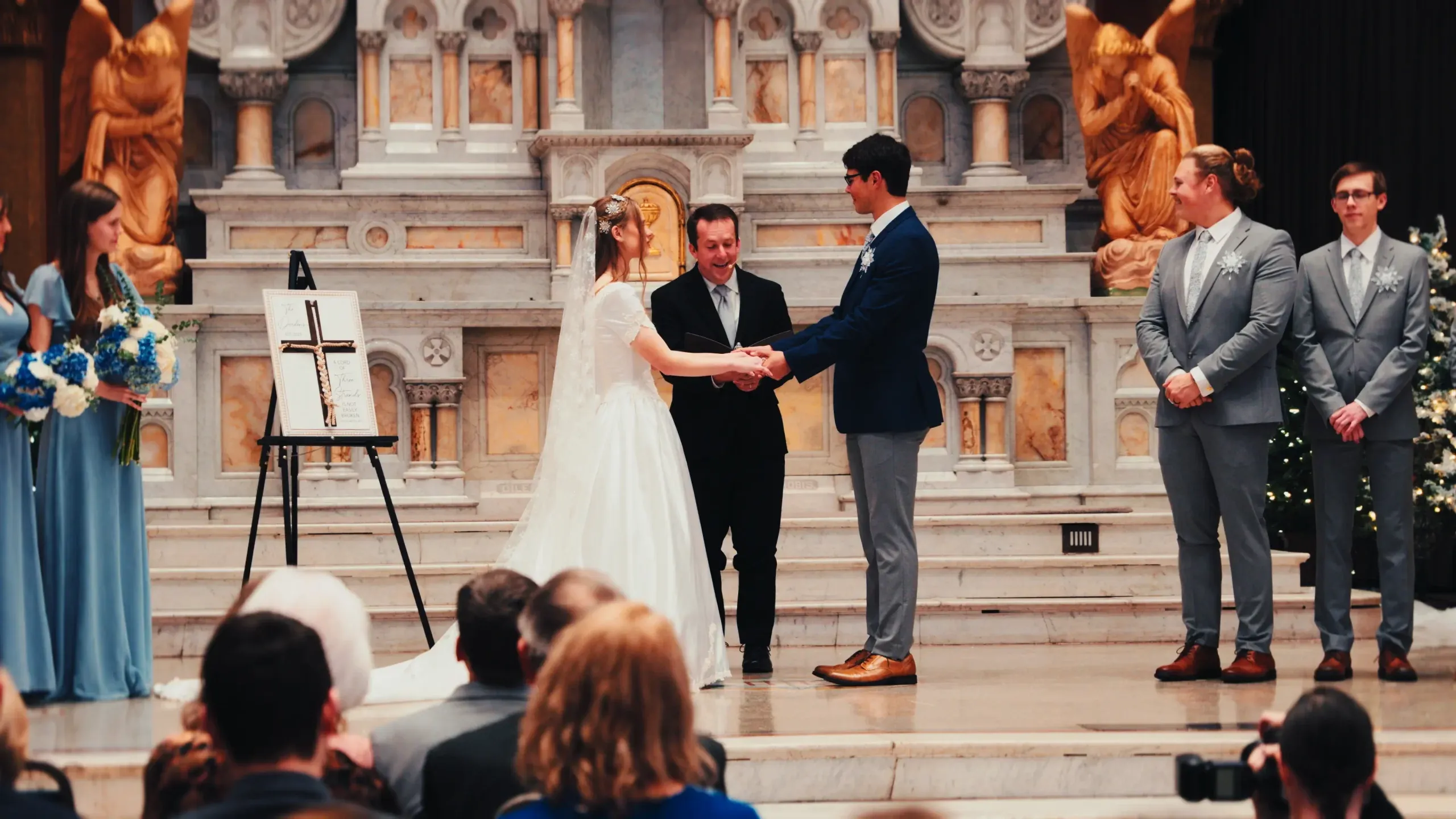 Still from Annabelle and Drew’s cathedral wedding film